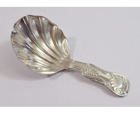 A silver caddy spoon, Newcastle 1836 by John Walton with shell bowl and kings pattern handle 