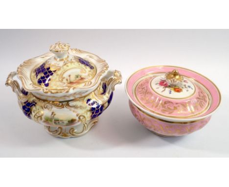 An early 19th century Graingers Worcester sucrier painted landscapes pattern No 1847 and a Chamberlains Worcester one painted