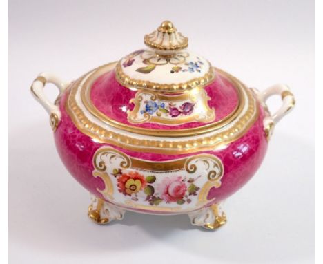 An early 19th century Daniels sucrier pattern No. 4473 circa 1880 with floral decoration on a puce ground 