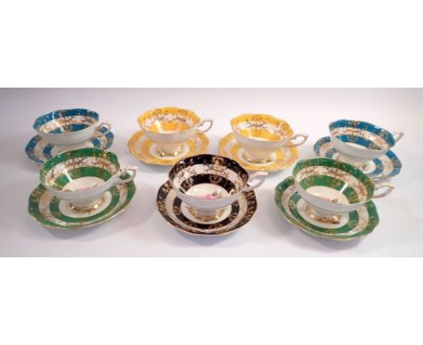 A Royal Standard vintage harlequin set of seven tea cups and saucers 
