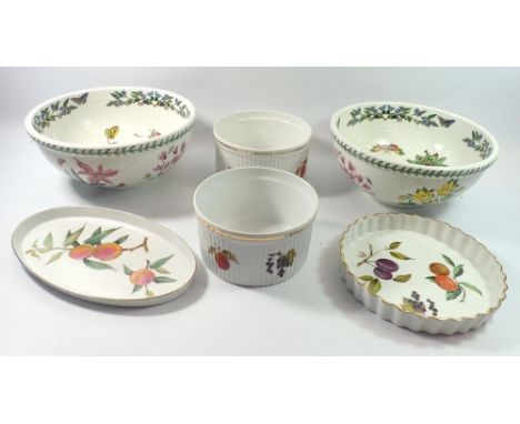 Two large Portmeirion serving bowls and a group of Royal Worcester Evesham serving dishes 