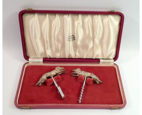 A silver novelty fox corkscrew and bottle opener by B Chatterley, Birmingham 1961, cased 