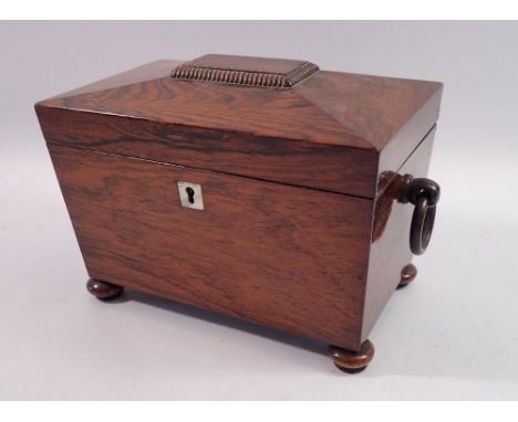 A 19th century rosewood tea caddy, hinges a/f, 20cm wide 
