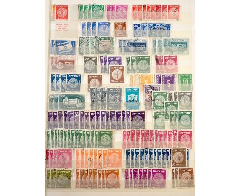 Stamps of Israel: Mint and used of 1948 to 2000s in 16-leaf World map stock-book, some with printer-mark selvage. Blocks, se-