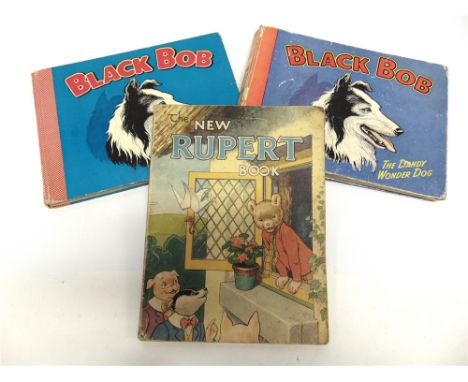 A RUPERT ANNUAL, 1946  (some neatly added colouring to first story); together with two Black Bob annuals, (3).