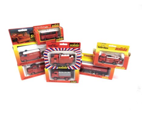 SEVEN SOLIDO FIRE SERVICE VEHICLES  each mint or near mint and boxed.