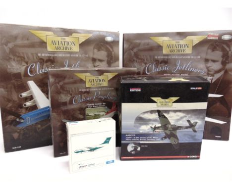 FOUR CORGI 'AVIATION ARCHIVE' MODEL AIRCRAFT  comprising a 1/144 scale No.AA32902, Boeing 707-331B 'TWA'; 1/144 scale No.AA32