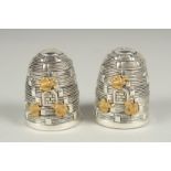 A pair of 800. silver beehive salt and peppers, 4cm.