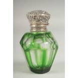 A Victorian silver top overlay glass perfume vinaigrette, 7cm.