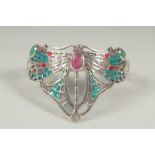 A silver ruby set art Deco design dragonfly bangle in a velvet box.