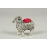 A silver ram pin cushion, 3cm.