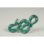 A silver ruby and enamel snake brooch or pendant in a box.