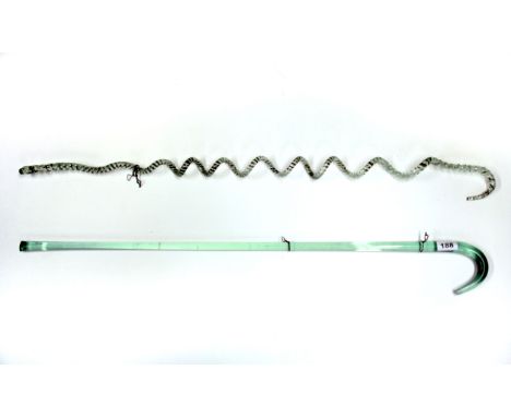 A rare Victorian barley twist glass walking cane, L. 92cm, with a further glass walking stick.