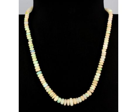 An opal bead graduated necklace on a magnetic clasp, L. 44cm.