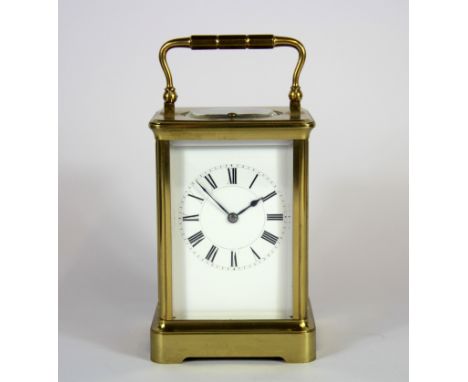An Henri Jacot French half hour repeating brass carriage clock, H. 18cm.