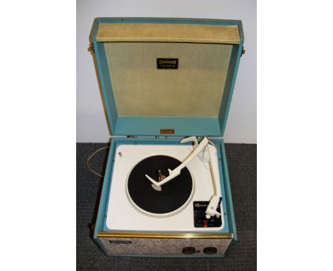 A vintage Dansette portable record player with Garrard deck.