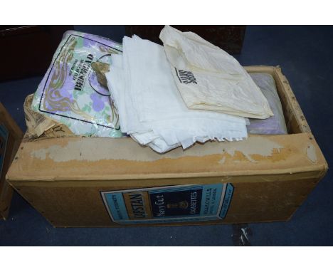 Capstan Navy Cut Cigarette Crate Containing Curtains, Bedspreads &amp; Vintage Fabrics