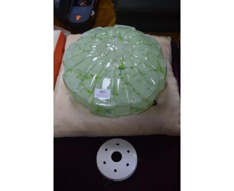 1930s Green Glass Ceiling Lamp Shade