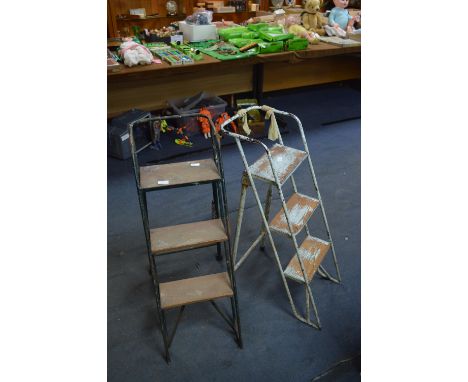 Two Small Metal &amp; Wood Folding Steps