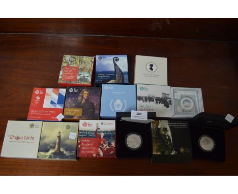 Twelve Royal Mint Silver Proof Coins including £5 King Canute &amp; 1966 World Cup £5 Proof Coin etc 