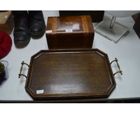 Inlaid Mahogany Box &amp; Oak Brass Handled Tea Tray