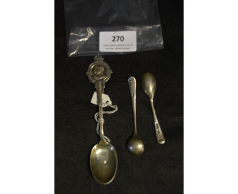 Silver Teaspoon King George &amp; Queen Mary - Birmingham 1934 19g plus Two Mustard Spoons 14g