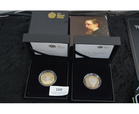 Two Royal Mint Silver Proof Coins - Charles Dickens &amp; Charles Darwin £2 Piedfort Coins