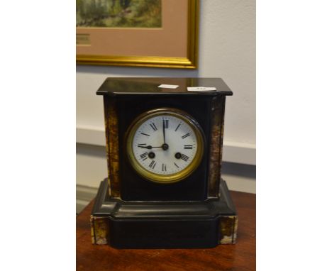 Black Slate Mantel Clock with Marble Detail