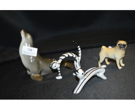 Beswick Pug, Russian Seal &amp; Russian Ceramic Cats