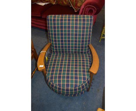 Low Seated Armchair - Reupholstered in Green &amp; Blue Tartan
