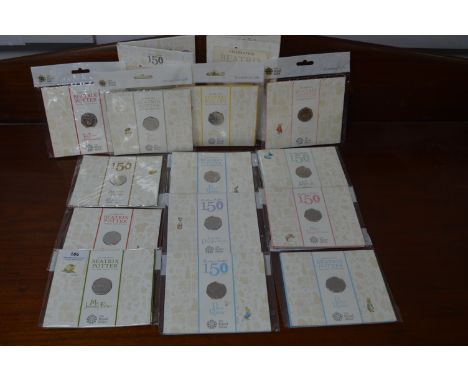 Thirteen Beatrix Potter Royal Mint Alloy 5op Coins &amp; Two Collectors Albums