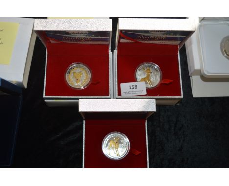 Rudolph the Red Nose Reindeer, Five Dollars Kiribati 925 Sterling Silver &amp; Gold Plated Coins