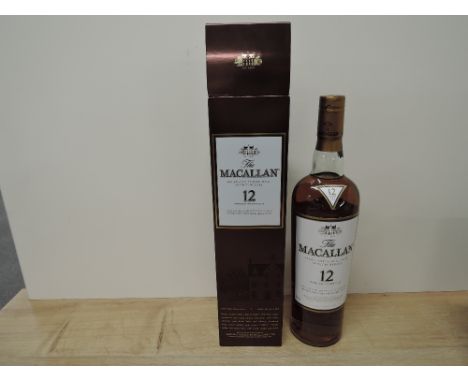 A bottle of The Macallan 12 Year Old Highland Single Malt Scotch Whisky, 40% vol, 700ml, in card box