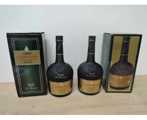 Two bottles of VSOP Fine Champagne Courvoisier Cognac, both 40% vol and both 1 Litre, both in card boxes