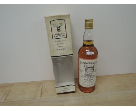 A bottle of Gordon &amp; Macphail Connoisseurs Choice Single Lowland Malt Scotch Whisky, distilled at Rosebank Distillery in 