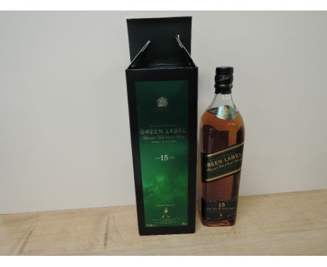 A bottle of Johnnie Walker Green Label 15 Year Old Blended Malt Scotch Whisky, 43% vol, 70cl, in card box