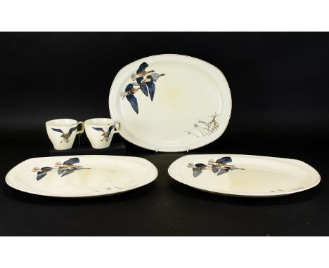 Midwinter Style Craft Contemporary Table Ware ' Wild Geese' Three Oval Platters and Two Teacups. 