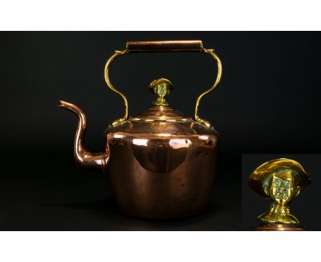 Victorian Period Large Copper and Brass Kettle, The Kettle Is Marked BP - With Two Flags Either Side, and Dates Oct 17th - 18