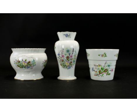 Collection of Aynsley Pottery Items. Comprising 1/ Aynsley Wild Tudor Design Vase, with Lovely Detail to Body. Comes with Ori