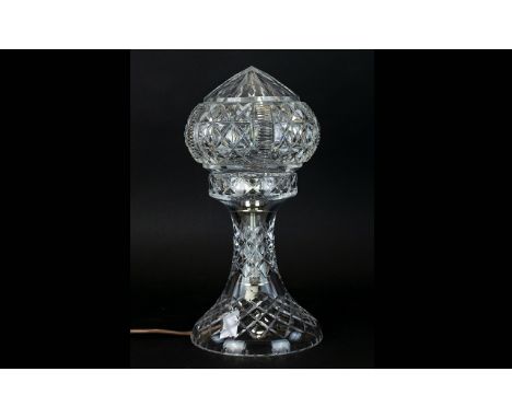 Fine Quality 1950's Mushroom Shaped Cut Crystal Table Lamp of Good Proportions and Heavy. No Damage - In Excellent Overall Co