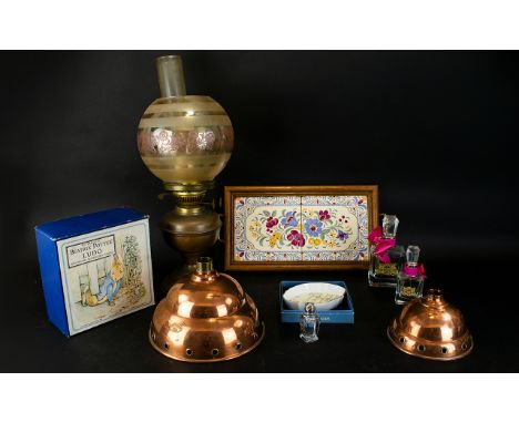 Collection of Mixed Collectables. Includes Oil Lamp, Copper Item, Tray, The World of Beatrix Potter Ludo Around Mr McGregor's