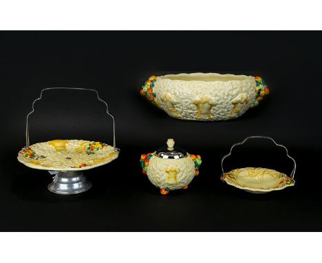 Clarice Cliff Art Deco Hand Painted Collection Of 1930's Celtic Harvest Pieces Four in total, comprises, large bowl, 3.75 inc