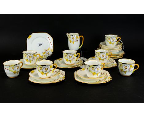 Gladstone China Part Tea Service, Approx ( 35 ) Pieces, Includes Cups and Saucers, Milk Jug, Sandwich Plate etc. Pretty Flowe
