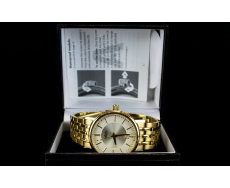 Rotary - Gents Date-Just Slim Gold Plated Quartz / Waterproof Wrist Watch. Date 2015. Model No 9303635/03, Ivory Dial, Date D