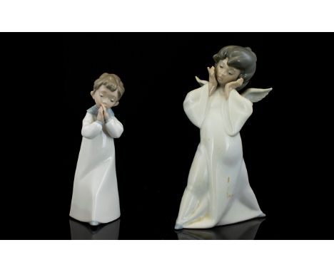 Nao by Lladro Figurines ( 2 ) In Total. Comprises 1/ Nao by Lladro ' Dear Lord ' Porcelain Figure 1262. Approx 8 Inches High,