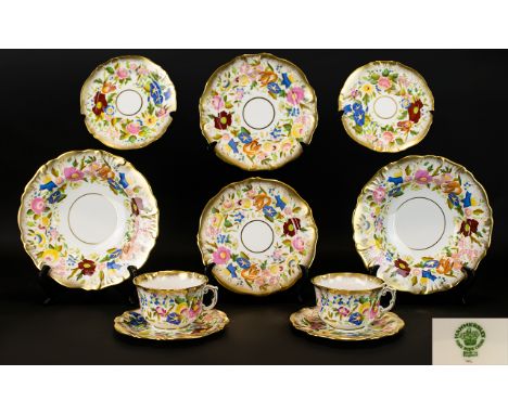 Hammersley - Superb Quality Hand Painted Queen Anne Pattern with Heavy Acid Gold Borders - Collection of ( 10 ) Pieces. Compr