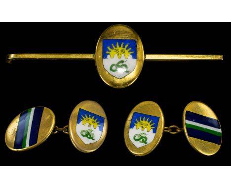 Manchester University Interest. A Fine Quality Gents Pair of Sophos Gold Cased and Enamel Cufflinks. Boxed - Manchester Unive