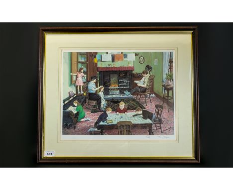 Tom Dodson 1910 - 1991 Artist Pencil Signed Ltd and Numbered Edition Colour Lithograph Print - Titled ' Evening at Home ' Edi