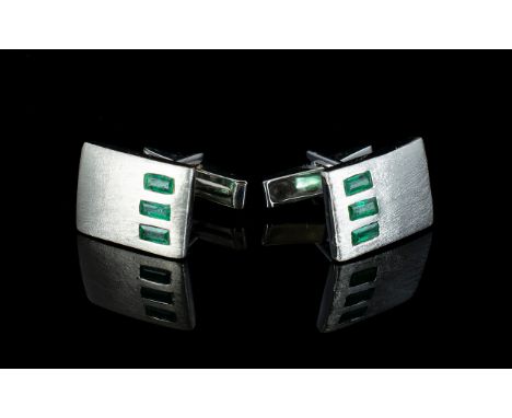 A Pair Of Luhlaza Emerald And Sterling Silver Cufflinks Contemporary rectangular cufflinks in brushed silver finish. Each set