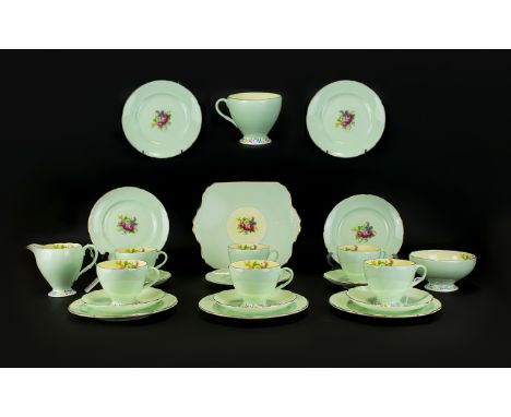 ' Foley ' China E. Brain & Co Pink and Green Colour way ( 20 ) Piece Bone China Tea Service. c.1950. Pattern No 2310. Compris